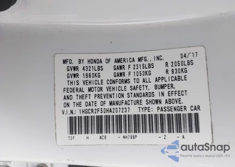 2017 Honda Accord Sport из США, поврежденный, VIN 1HGCR2F50HA207237